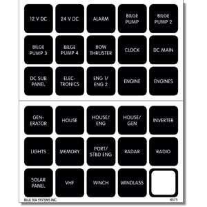 BLUE SEA 4218 SQUARE FORMAT LABEL SET f/BATTERY MANAGEMENT PANELS, 30