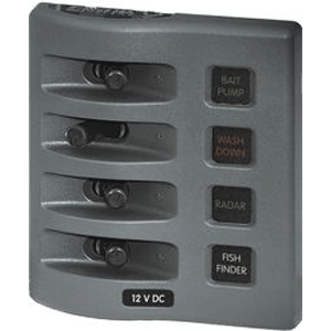 BLUE SEA 4304 WEATHERDECK WATER RESISTANT FUSE PANEL, 4 POSITION, GREY