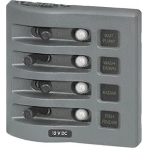 BLUE SEA 4374 WEATHERDECK WATER RESISTANT CIRCUIT BREAKER PANEL, 4 POSITION, GREY