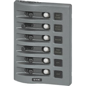 BLUE SEA 4376 WEATHERDECK WATER RESISTANT CIRCUIT BREAKER PANEL, 6 POSITION, GREY