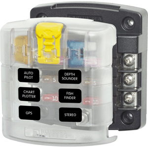BLUE SEA 5028 ST BLADE FUSE BLOCK W/ COVER, 6 CIRCUIT WITHOUT NEGATIVE BUS