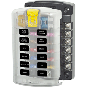 BLUE SEA 5029 ST BLADE FUSE BLOCK W/COVER, 12 CIRCUIT W/O NEGATIVE BUS