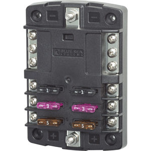BLUE SEA 5030 ST BLADE FUSE BLOCK W/O COVER, 6 CIRCUIT W/NEGATIVE BUS