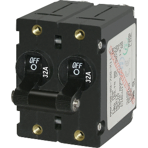 BLUE SEA 7349 A-SERIES DOUBLE POLE TOGGLE, 32A, BLACK