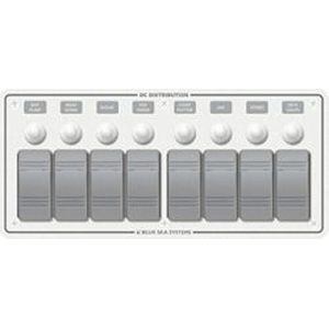 BLUE SEA 8271 WATER RESISTANT PANEL, 8 POSITION, WHITE, HORIZONTAL MOUNT