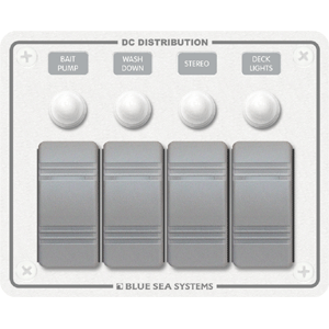 BLUE SEA 8272 WATER RESISTANT PANEL, 4 POSITION, WHITE, HORIZONTAL MOUNT