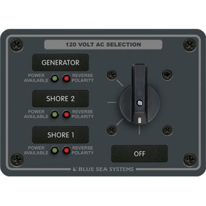 BLUE SEA 8366 AC ROTARY SWITCH PANEL 30 AMPERE 3 POSITIONS + OFF, 2 POLE