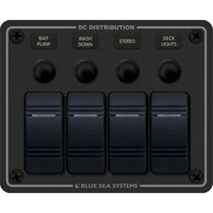 BLUE SEA 8372 WATER RESISTANT 4 POSITION, BLACK, HORIZONTAL MOUNT PANEL