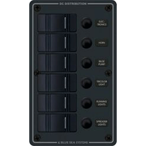 BLUE SEA 8373 WATER RESISTANT 6 POSITION, BLACK, VERTICAL MOUNT PANEL