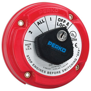 PERKO 8504DP MEDIUM DUTY BATTERY SELECTOR SWITCH W/ALTERNATOR FIELD DISCONNECT & KEY LOCK