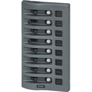 BLUE SEA 4378 WEATHERDECK WATER RESISTANT CIRCUIT BREAKER PANEL, 8 POSITION, GREY