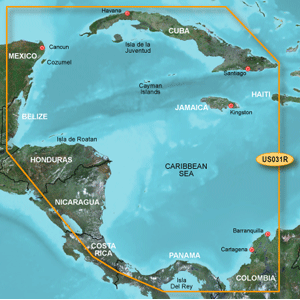 GARMIN BLUECHART G3 HD, HXUS031R, SOUTHWEST CARIBBEAN, MICROSD/SD