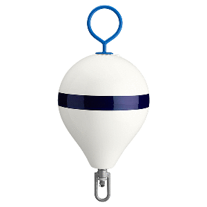 POLYFORM 13.5" CM MOORING BUOY W/GALVANIZED IRON, WHITE BLUE STRIPE