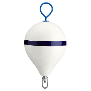 POLYFORM 17" CM MOORING BUOY W/GALVANIZED IRON, WHITE BLUE STRIPE