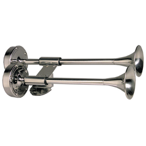 SCHMITT MARINE DELUXE ALL-STAINLESS SHORTY DUAL TRUMPET HORN, 12V