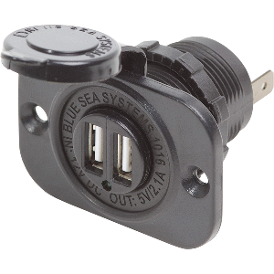BLUE SEA DUAL USB CHARGER SOCKET, 2 USB PORTS W/WATERTIGHT CAP