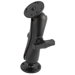 RAM MOUNT 1.5" BALL DOUBLE SOCKET ARM W/2 2.5" ROUND BASES, AMPS PATTERN