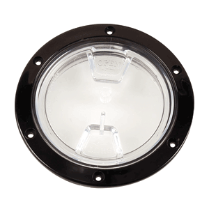 BECKSON 4" CLEAR CENTER SCREW OUT DECK PLATE, BLACK
