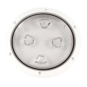 BECKSON 8" CLEAR CENTER SCREW-OUT DECK PLATE, WHITE