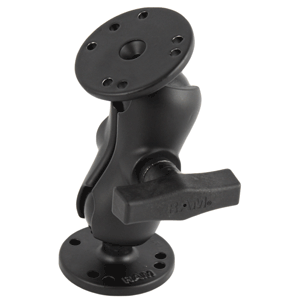RAM MOUNT 1.5" BALL MOUNT W/SHORT DOUBLE SOCKET ARM & 2/2.5" ROUND BASES