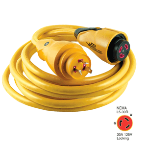 MARINCO CS30-50 EEL 30A 125V SHORE POWER CORDSET, 50', YELLOW
