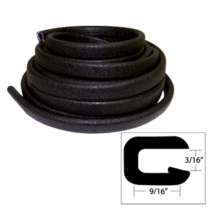 TACO FLEXIBLE VINYL TRIM, 5/32" OPENING X 9/16"W X 25'L, BLACK