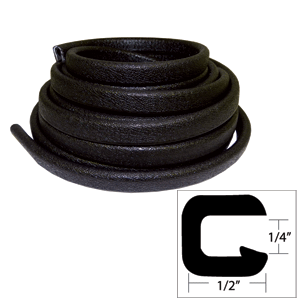 TACO FLEXIBLE VINYL TRIM, 1/4" OPENING X 1/2"W X 25'L, BLACK