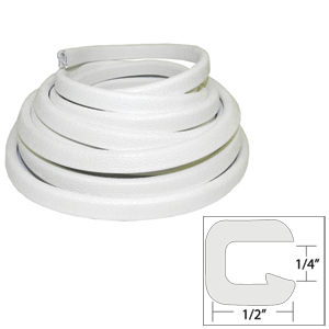 TACO FLEXIBLE VINYL TRIM, 1/4" OPENING X 1/2"W X 25'L, WHITE