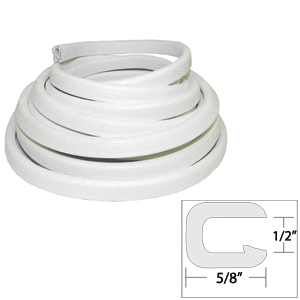 TACO FLEXIBLE VINYL TRIM, 1/2" OPENING X 5/8"W X 25'L, WHITE