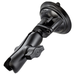 RAM MOUNT 1" DIAMETER BALL STANDARD LENGTH DOUBLE SOCKET ARM W/3.25" DIAMETER SUCTION CUP TWIST LOCK BASE