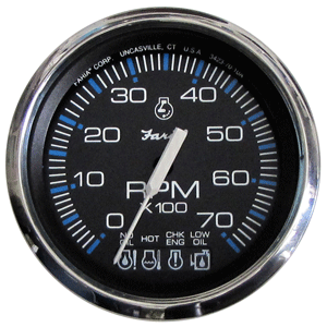 FARIA CHESAPEAKE BLACK SS 4" TACHOMETER W/SYSTEMCHECK INDICATOR, 7000 RPM (GAS) F/ JOHNSON / EVINRUDE OUTBOARD)