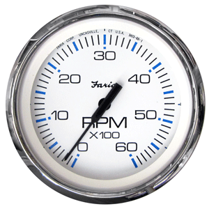 FARIA CHESAPEAKE WHITE SS 4" TACHOMETER, 6000 RPM (GAS) (INBOARD & I/O)