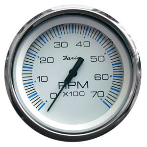 FARIA CHESAPEAKE WHITE SS 4" TACHOMETER, 7000 RPM (GAS) (ALL OUTBOARDS)