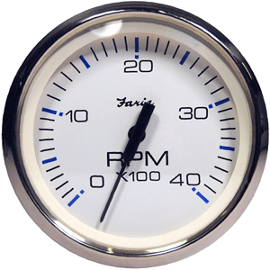 FARIA CHESAPEAKE WHITE SS 4" TACHOMETER, 4000 RPM (DIESEL) (MAGNETIC PICK-UP)