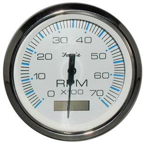 FARIA CHESAPEAKE WHITE SS 4" TACHOMETER W/HOURMETER, 7000 RPM (GAS) (OUTBOARD)
