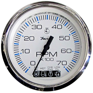 FARIA CHESAPEAKE WHITE SS 4" TACHOMETER W/SYSTEMCHECK INDICATOR, 7000 RPM (GAS) (JOHNSON/EVINRUDE OUTBOARD)