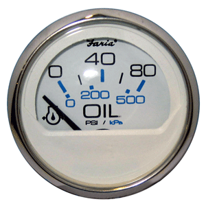 FARIA CHESAPEAKE WHITE SS 2" OIL PRESSURE GAUGE (80 PSI)