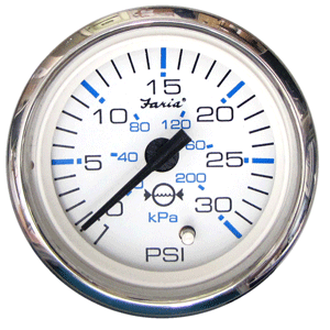 FARIA CHESAPEAKE WHITE SS 2" WATER PRESSURE GAUGE (30 PSI)