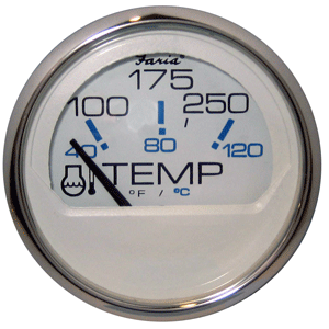 FARIA CHESAPEAKE WHITE SS 2" WATER TEMPERATURE GAUGE (100-250-DEGF)