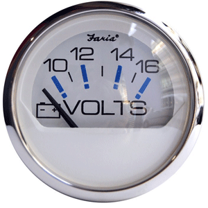 FARIA CHESAPEAKE WHITE SS 2" VOLTMETER (10-16 VDC)