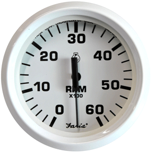 FARIA DRESS WHITE 4" TACHOMETER, 6000 RPM (GAS) (INBOARD & I/O)