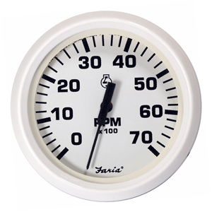 FARIA DRESS WHITE 4" TACHOMETER, 7000 RPM (GAS) (ALL OUTBOARDS)