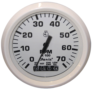 FARIA DRESS WHITE 4" TACHOMETER W/SYSTEMCHECK INDICATOR, 7000 RPM (GAS) (JOHNSON / EVINRUDE OUTBOARD)
