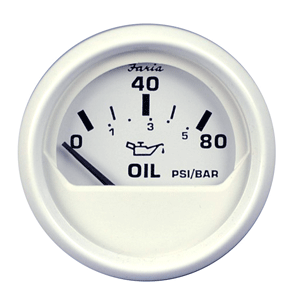 FARIA DRESS WHITE 2" OIL PRESSURE GAUGE (80 PSI)
