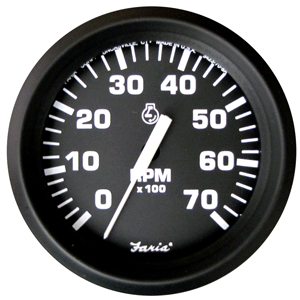 FARIA EURO BLACK 4" TACHOMETER, 7,000 RPM (GAS, ALL OUTBOARD)