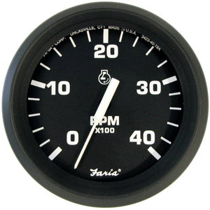 FARIA EURO BLACK 4" TACHOMETER, 4000 RPM (DIESEL) (MECHANICAL TAKEOFF)