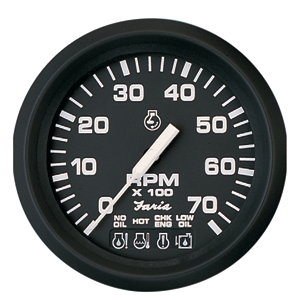 FARIA EURO BLACK 4" TACHOMETER W/SYSTEMCHECK 7000 RPM (GAS) F/ JOHNSON / EVINRUDE OUTBOARD)