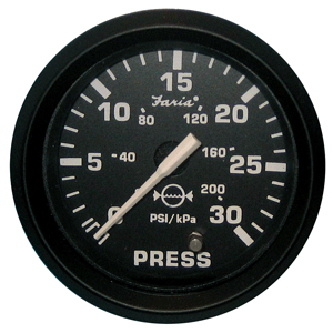 FARIA EURO BLACK 2" WATER PRESSURE GAUGE (30 PSI)