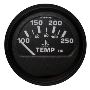 FARIA EURO BLACK 2" WATER TEMPERATURE GAUGE (100-250-DEGF)