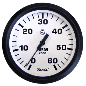 FARIA EURO WHITE 4" TACHOMETER, 6000 RPM (GAS) (INBOARD & I/O)